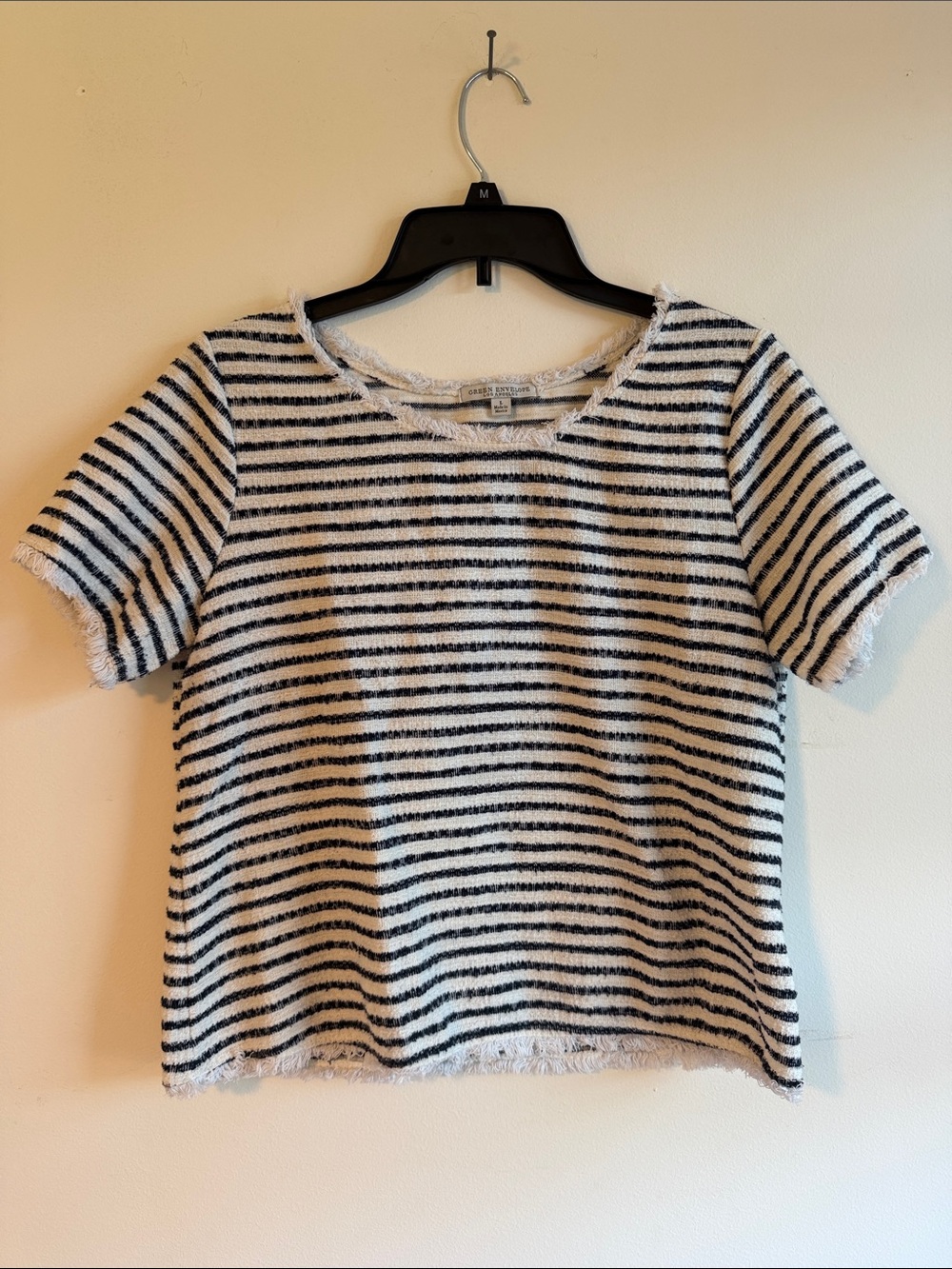 Green Envelope Navy & White Striped Short Sleeve Top
